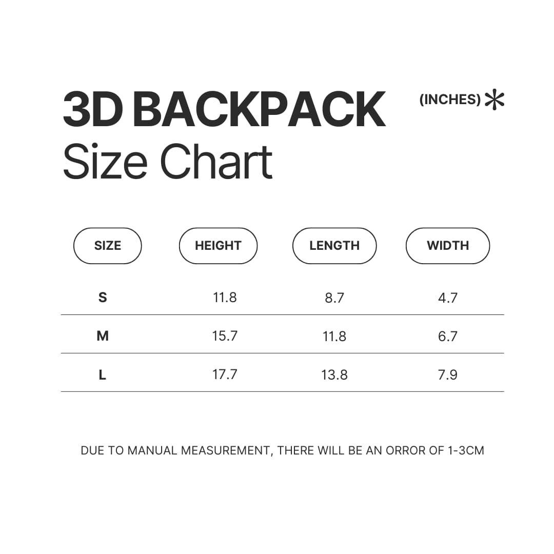 3D Backpack Size Chart - Wings Of Fire Store