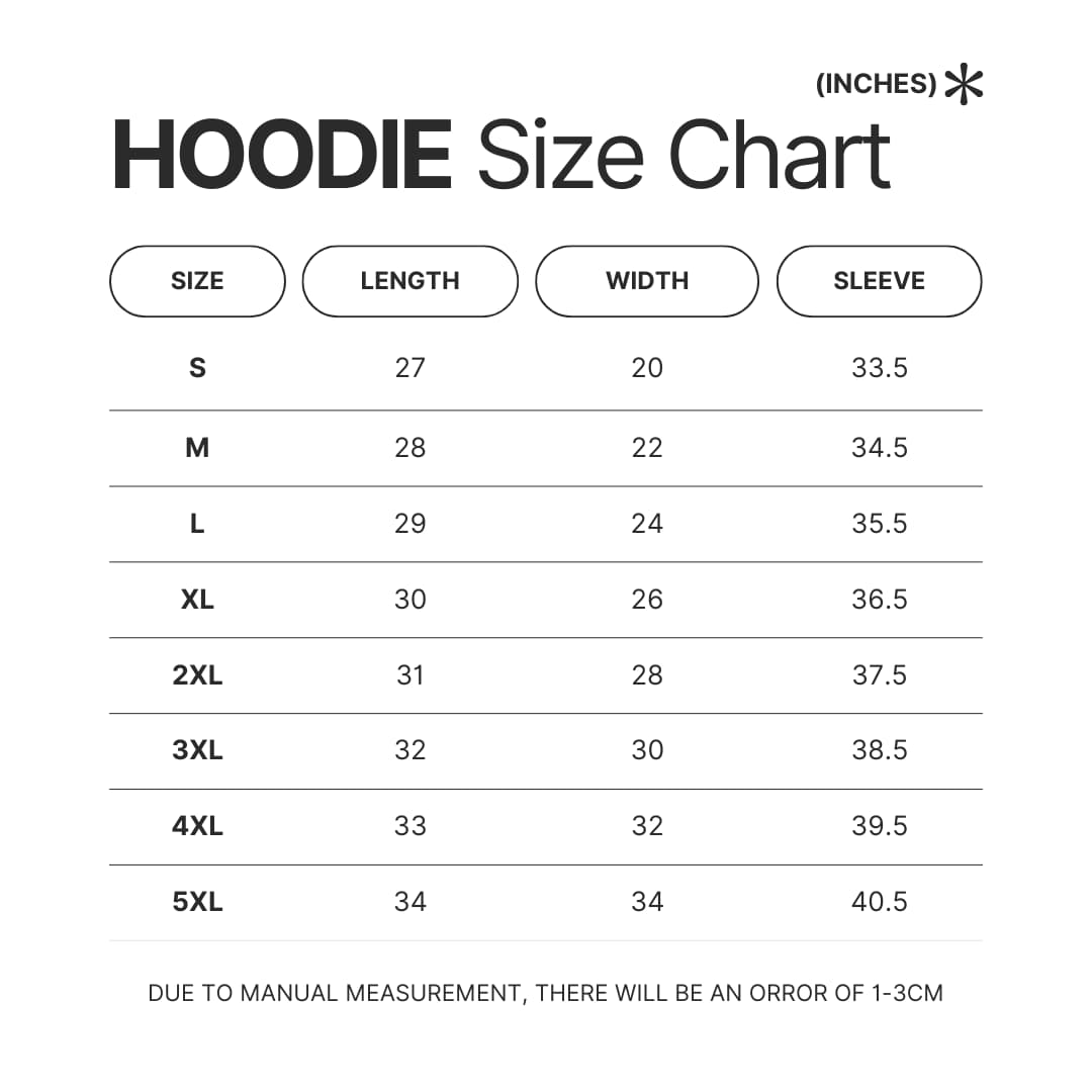 Hoodie Size Chart - Wings Of Fire Store