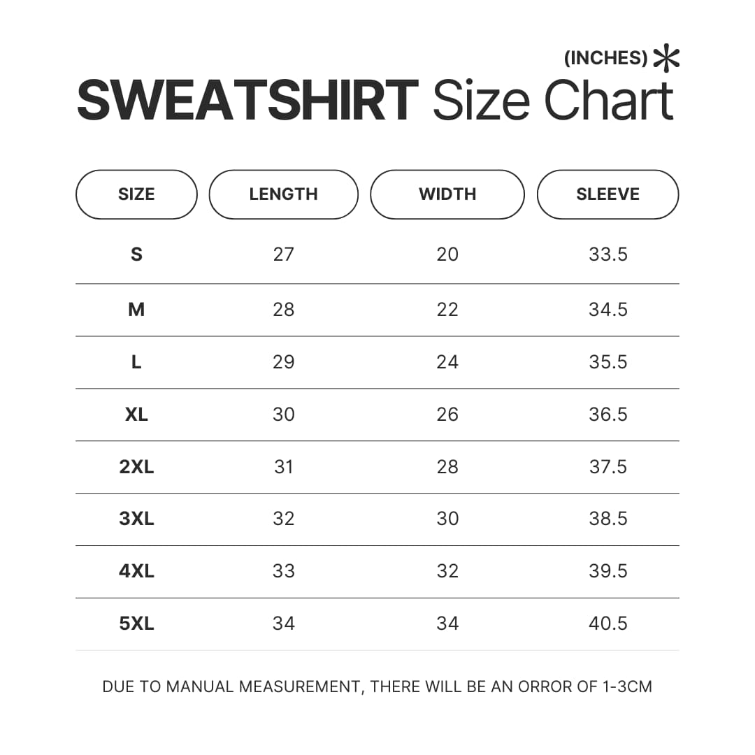 Sweatshirt Size Chart - Wings Of Fire Store
