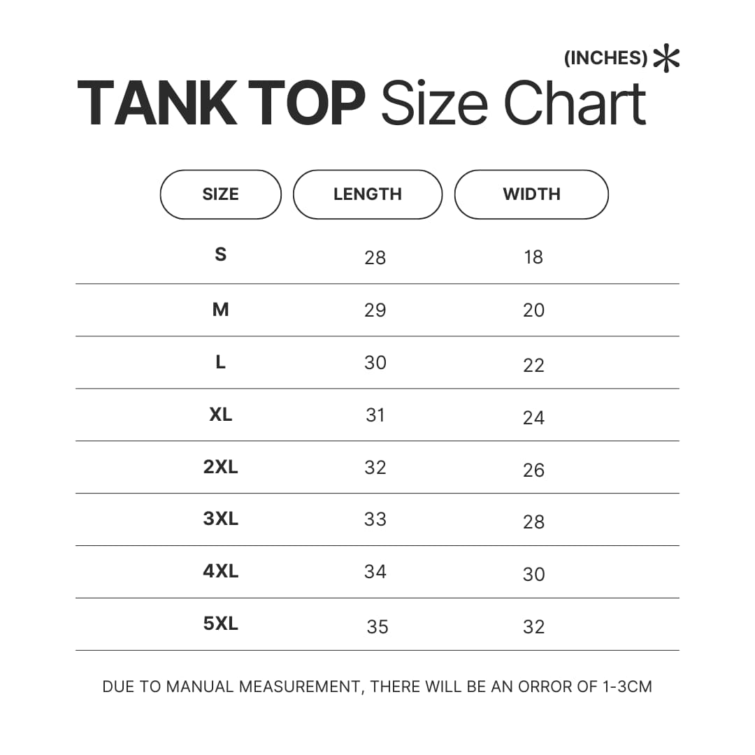 Tank Top Size Chart - Wings Of Fire Store