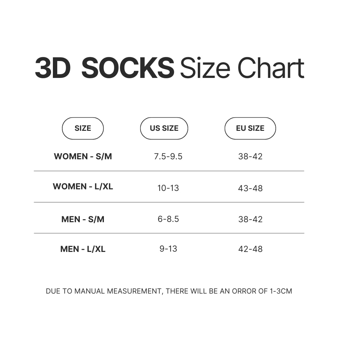 3D Socks Size Chart - Wings Of Fire Store