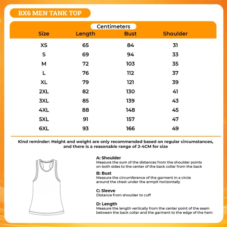 Product size chart
