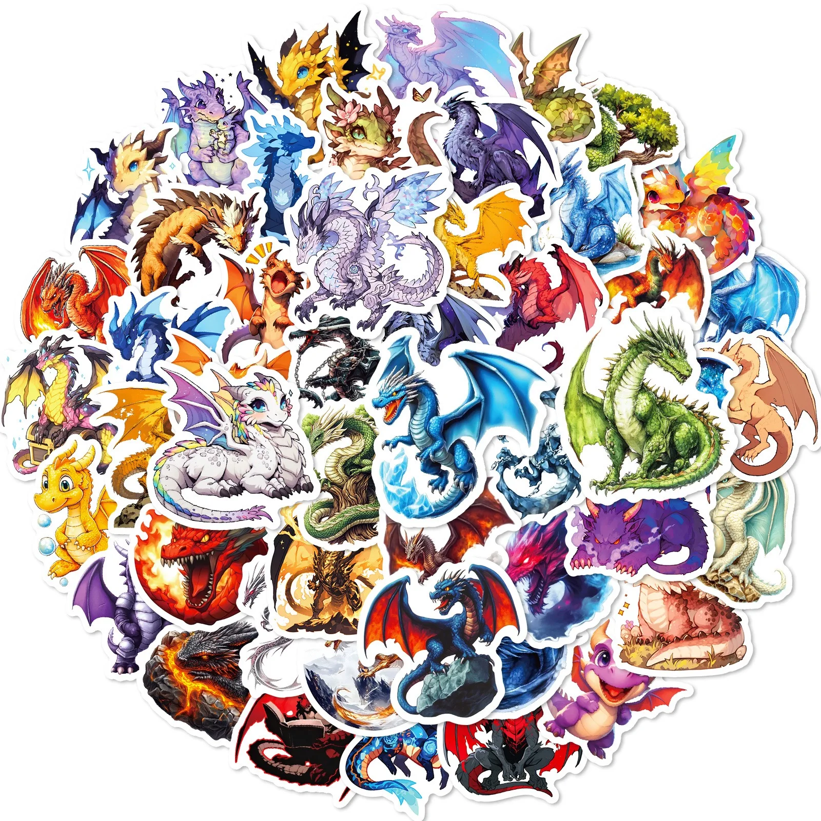 10/50Pcs Cartoon Cool Fire Wings Dragon Varied Stickers